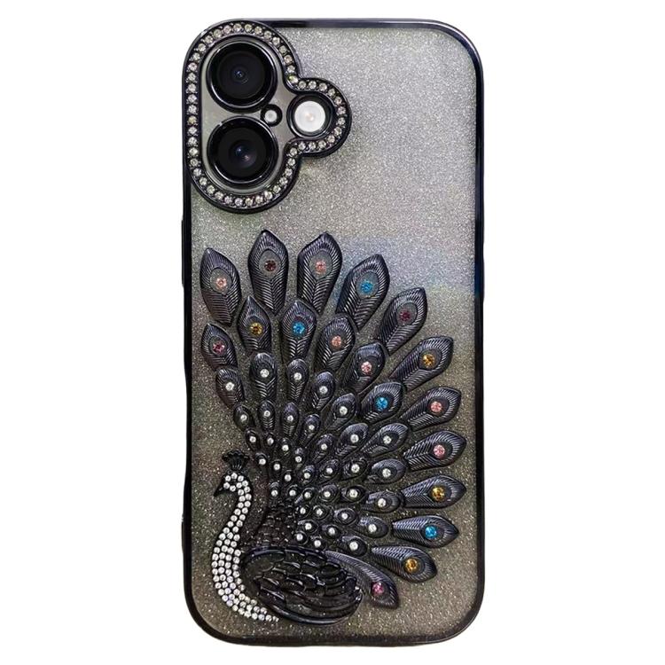 電気めっき TPU クジャク浮彫り ラインストーン グリッター電話ケース レンズフィルム付き、iPhone 17 Pro Max用、iPhone 17 Pro用、iPhone 17用、iPhone 16 Pro Max用、iPhone 16 Pro用、iPhone 16 Plus用、iPhone 16用、iPhone 15 Pro Max用