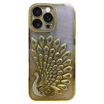 電気めっき TPU クジャク浮彫り ラインストーン グリッター電話ケース レンズフィルム付き、iPhone 17 Pro Max用、iPhone 17 Pro用、iPhone 17用、iPhone 16 Pro Max用、iPhone 16 Pro用、iPhone 16 Plus用、iPhone 16用、iPhone 15 Pro Max用