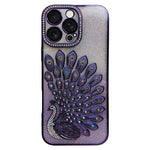 電気めっき TPU クジャク浮彫り ラインストーン グリッター電話ケース レンズフィルム付き、iPhone 17 Pro Max用、iPhone 17 Pro用、iPhone 17用、iPhone 16 Pro Max用、iPhone 16 Pro用、iPhone 16 Plus用、iPhone 16用、iPhone 15 Pro Max用
