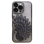 電気めっき TPU クジャク浮彫り ラインストーン グリッター電話ケース レンズフィルム付き、iPhone 17 Pro Max用、iPhone 17 Pro用、iPhone 17用、iPhone 16 Pro Max用、iPhone 16 Pro用、iPhone 16 Plus用、iPhone 16用、iPhone 15 Pro Max用