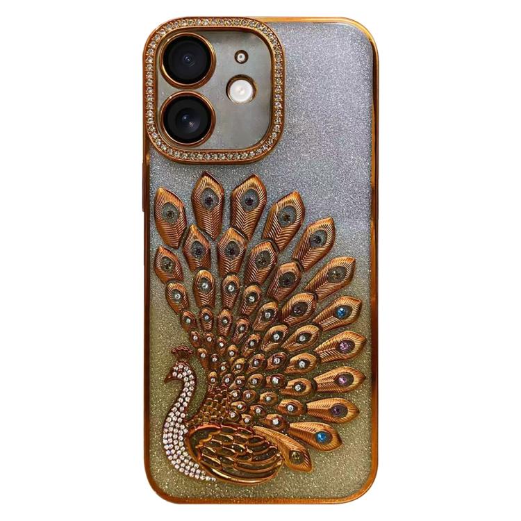 電気めっき TPU クジャク浮彫り ラインストーン グリッター電話ケース レンズフィルム付き、iPhone 11用