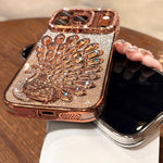 電気めっき TPU クジャク浮彫り ラインストーン グリッター電話ケース レンズフィルム付き、iPhone 11用