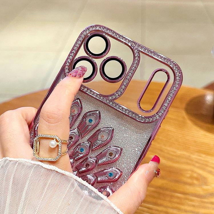 電気めっき TPU クジャク浮彫り ラインストーン グリッター電話ケース レンズフィルム付き、iPhone 11用