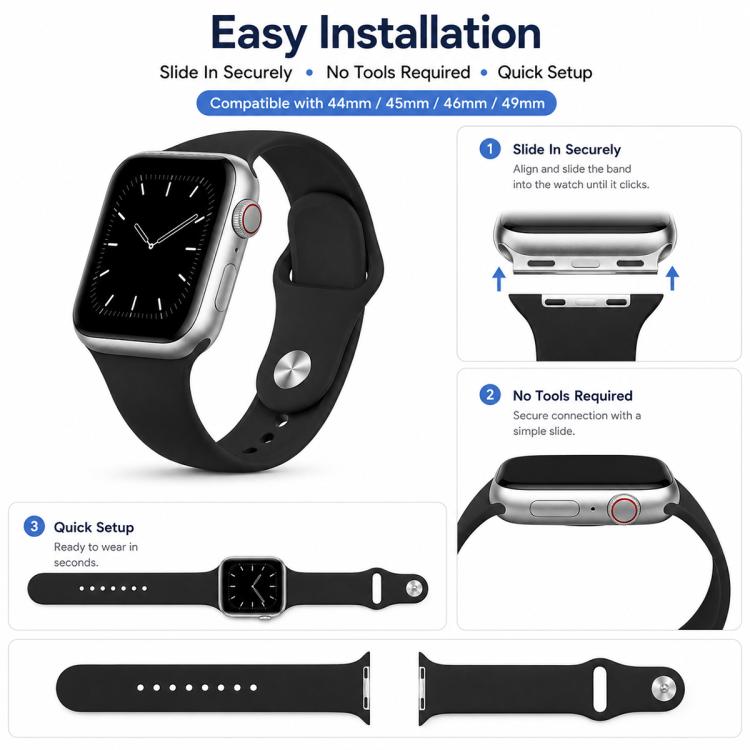 5個セット xDfind 無地 シリコンスポーツウォッチバンド、Apple Watch 42 / 44 / 45 / 46 / 49mm用、Apple Watch 38 / 40 / 41 / S11 42mm用