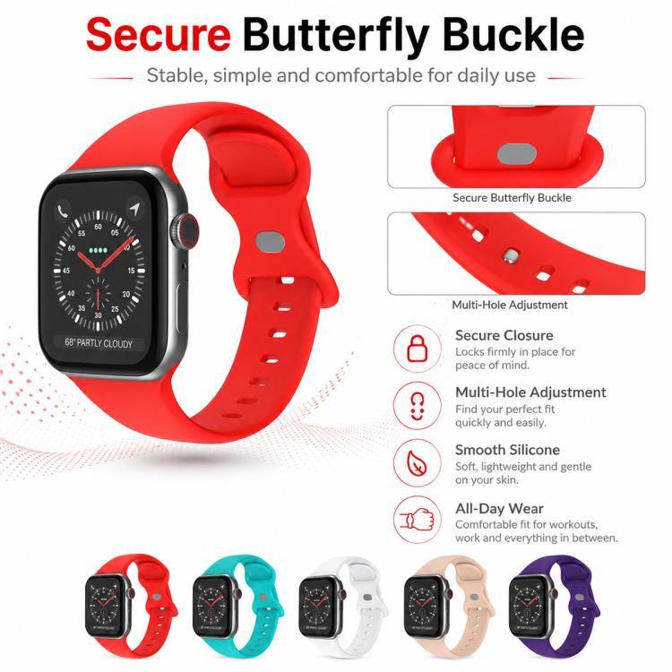 5個セット xDfind バタフライバックル シリコンウォッチバンド、Apple Watch 42 / 44 / 45 / 46 / 49mm用、Apple Watch 38 / 40 / 41 / S11 42mm用