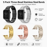 5個セット xDfind 三連ビーズ折りたたみバックル ステンレススチールウォッチバンド、Apple Watch 42 / 44 / 45 / 46 / 49mm用、Apple Watch 38 / 40 / 41 / S11 42mm用