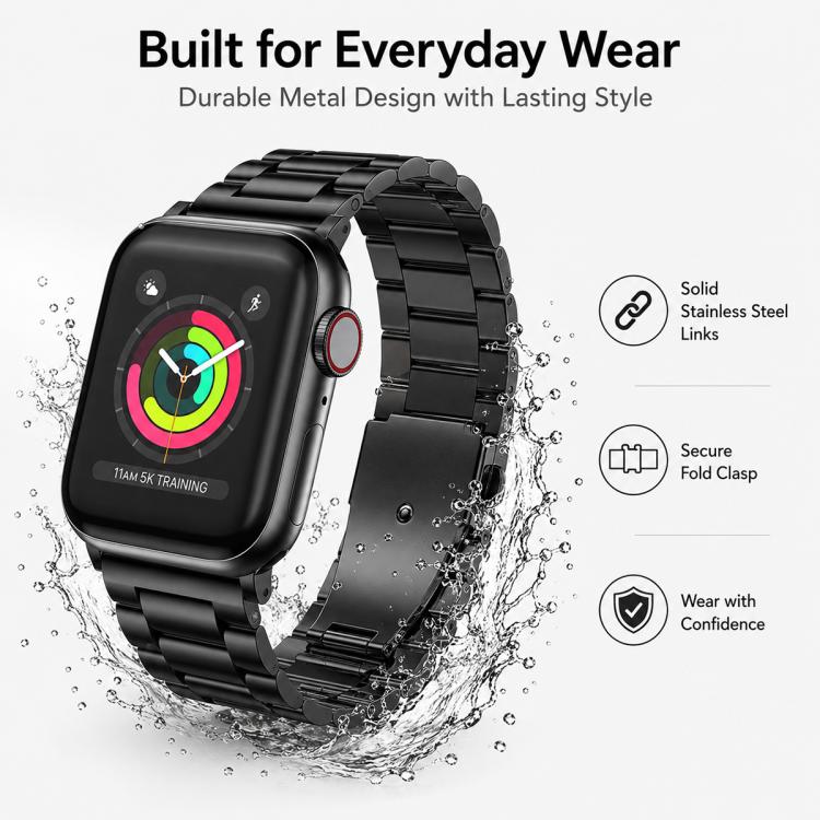 5個セット xDfind 三連ビーズ折りたたみバックル ステンレススチールウォッチバンド、Apple Watch 42 / 44 / 45 / 46 / 49mm用、Apple Watch 38 / 40 / 41 / S11 42mm用