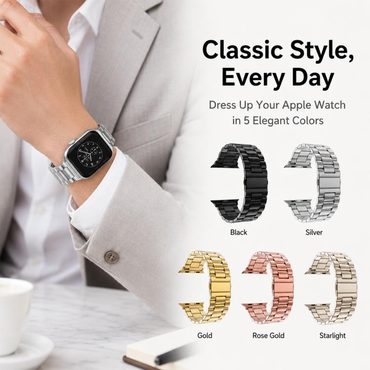 5個セット xDfind 三連ビーズ折りたたみバックル ステンレススチールウォッチバンド、Apple Watch 42 / 44 / 45 / 46 / 49mm用、Apple Watch 38 / 40 / 41 / S11 42mm用