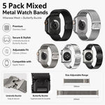 5個セット xDfind 傘バックル ミラネーゼ＋バタフライバックル ミックスウォッチバンド、Apple Watch 42 / 44 / 45 / 46 / 49mm用、Apple Watch 38 / 40 / 41 / S11 42mm用