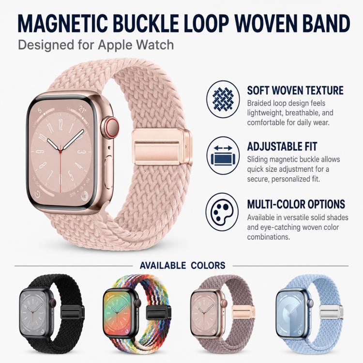 5個セット xDfind 磁気バックルループ 編みウォッチバンド、Apple Watch 42 / 44 / 45 / 46 / 49mm用、Apple Watch 38 / 40 / 41 / S11 42mm用