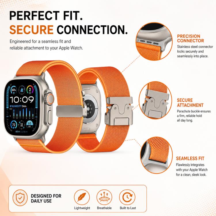 5個セット xDfind パラシュートバックル ストレッチナイロンウォッチバンド、Apple Watch 42 / 44 / 45 / 46 / 49mm用、Apple Watch 38 / 40 / 41 / S11 42mm用