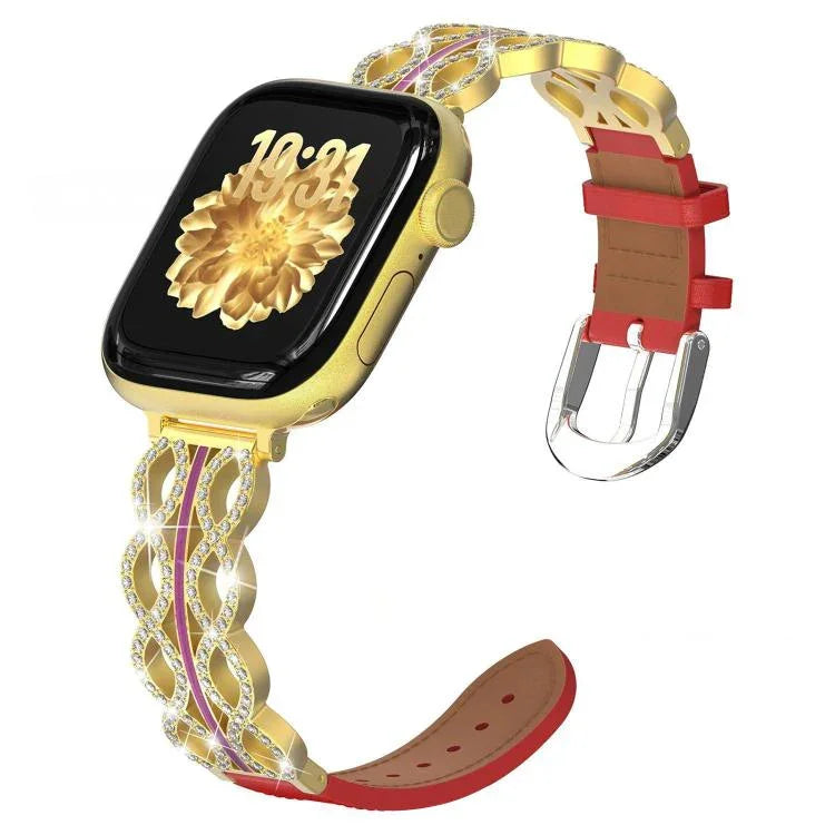 xDfind ダイヤモンド ステンレススチール ハイブリッド本革ウォッチバンド、Apple Watch 38 / 40 / 41 / S11 42mm用