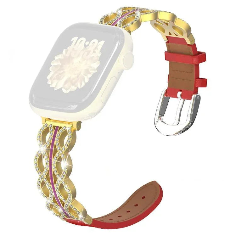 xDfind ダイヤモンド ステンレススチール ハイブリッド本革ウォッチバンド、Apple Watch 38 / 40 / 41 / S11 42mm用