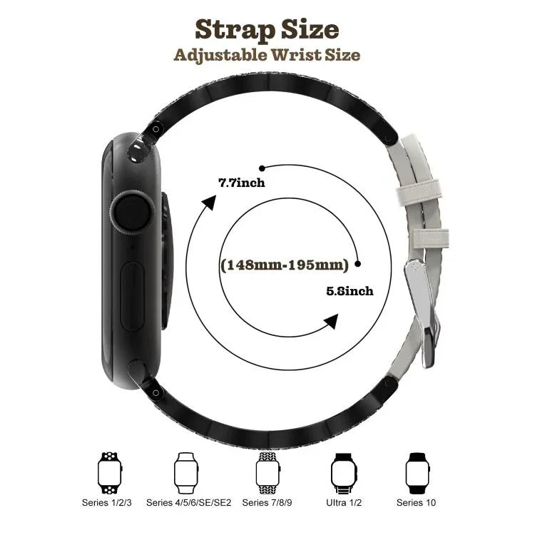xDfind ダイヤモンド ステンレススチール ハイブリッド本革ウォッチバンド、Apple Watch 38 / 40 / 41 / S11 42mm用