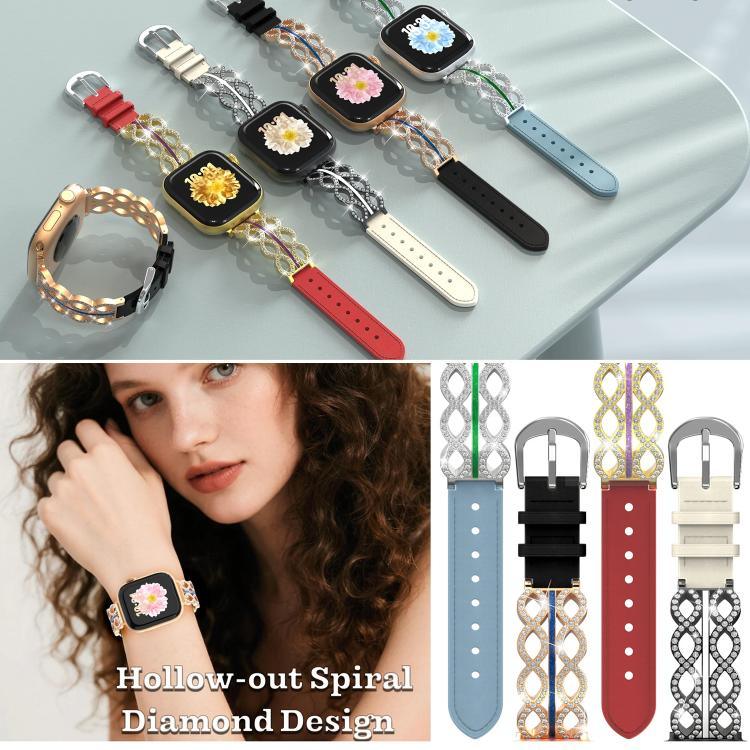 xDfind ダイヤモンド ステンレススチール ハイブリッド本革ウォッチバンド、Apple Watch 38 / 40 / 41 / S11 42mm用