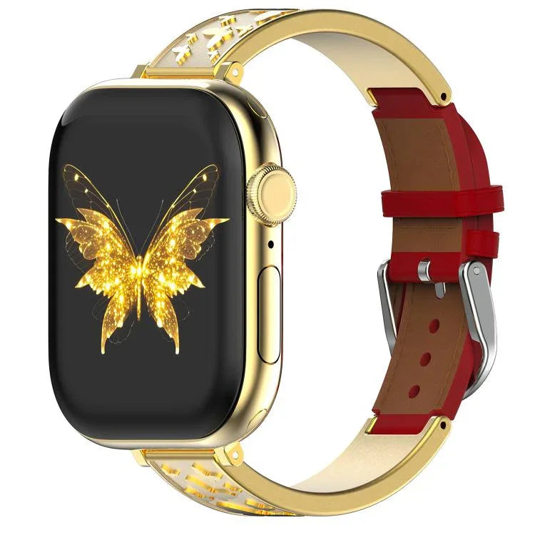 xDfind バタフライ ステンレススチール ハイブリッド本革ウォッチバンド、Apple Watch 42 / 44 / 45 / 46 / 49mm用、Apple Watch 38 / 40 / 41 / S11 42mm用
