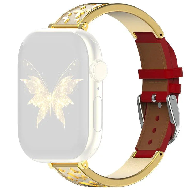 xDfind バタフライ ステンレススチール ハイブリッド本革ウォッチバンド、Apple Watch 42 / 44 / 45 / 46 / 49mm用、Apple Watch 38 / 40 / 41 / S11 42mm用