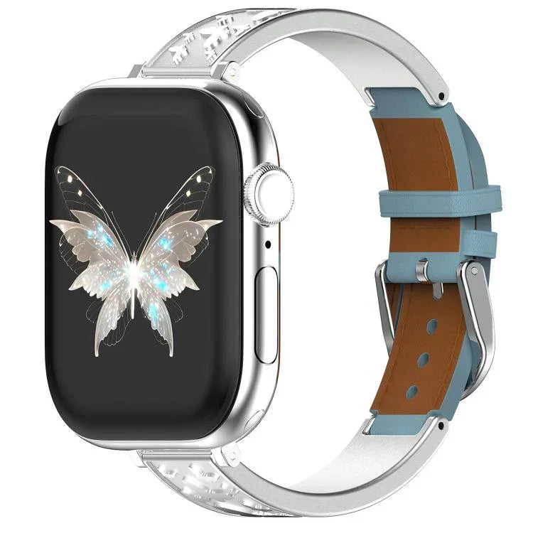 xDfind バタフライ ステンレススチール ハイブリッド本革ウォッチバンド、Apple Watch 42 / 44 / 45 / 46 / 49mm用、Apple Watch 38 / 40 / 41 / S11 42mm用