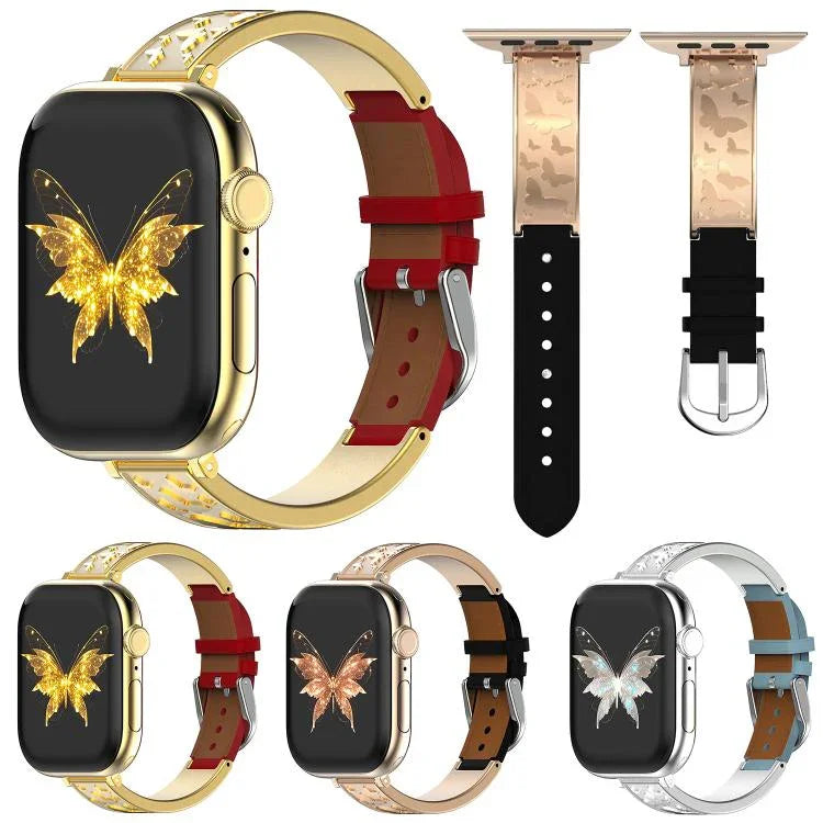 xDfind バタフライ ステンレススチール ハイブリッド本革ウォッチバンド、Apple Watch 42 / 44 / 45 / 46 / 49mm用、Apple Watch 38 / 40 / 41 / S11 42mm用