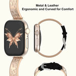 xDfind バタフライ ステンレススチール ハイブリッド本革ウォッチバンド、Apple Watch 42 / 44 / 45 / 46 / 49mm用、Apple Watch 38 / 40 / 41 / S11 42mm用
