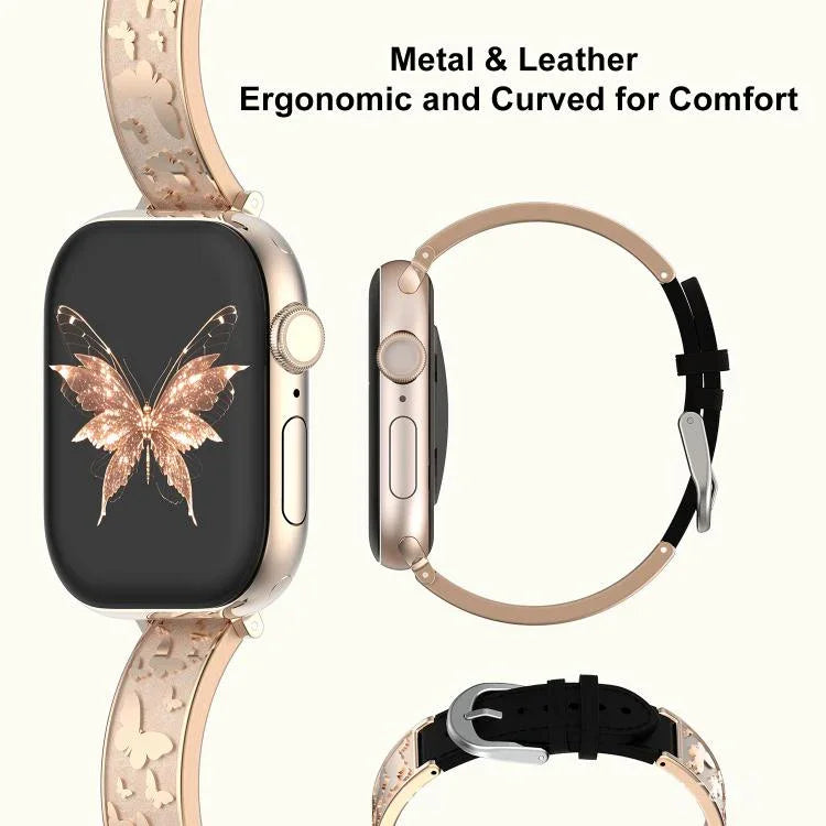 xDfind バタフライ ステンレススチール ハイブリッド本革ウォッチバンド、Apple Watch 42 / 44 / 45 / 46 / 49mm用、Apple Watch 38 / 40 / 41 / S11 42mm用