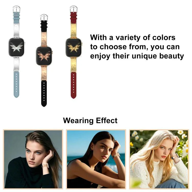 xDfind バタフライ ステンレススチール ハイブリッド本革ウォッチバンド、Apple Watch 42 / 44 / 45 / 46 / 49mm用、Apple Watch 38 / 40 / 41 / S11 42mm用