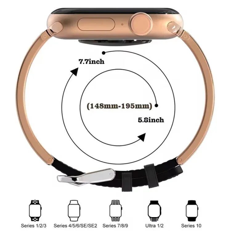 xDfind レトロフローラル彫刻 ステンレススチール ハイブリッド本革ウォッチバンド、Apple Watch 38 / 40 / 41 / S11 42mm用