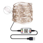 RGB USB LED銅線ライトストリング ホリデーデコレーションライトストリング BluetoothモバイルAPPコントロール、2m 20LED、5m 50LED、10m 100LED、12m 120LED、15m 150LED、20m 200LED