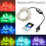RGB USB LED銅線ライトストリング ホリデーデコレーションライトストリング BluetoothモバイルAPPコントロール、2m 20LED、5m 50LED、10m 100LED、12m 120LED、15m 150LED、20m 200LED