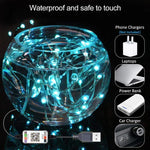 RGB USB LED銅線ライトストリング ホリデーデコレーションライトストリング BluetoothモバイルAPPコントロール、2m 20LED、5m 50LED、10m 100LED、12m 120LED、15m 150LED、20m 200LED