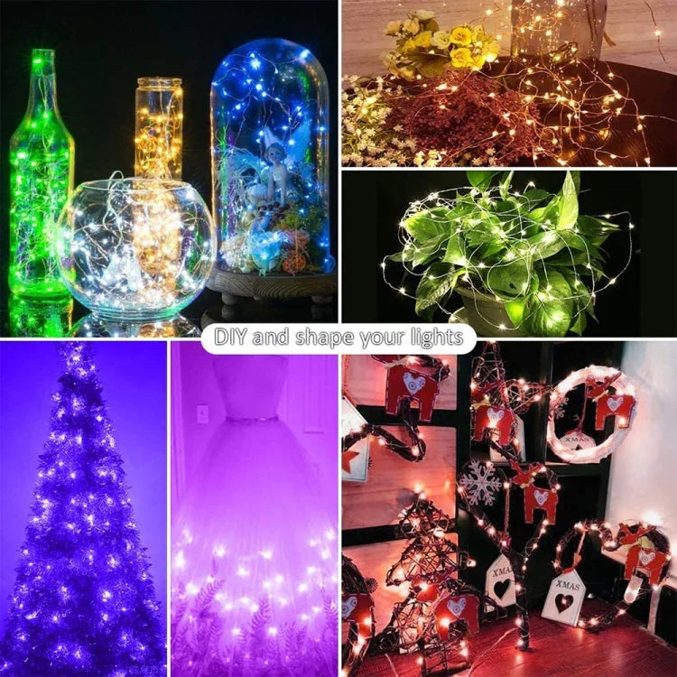 RGB USB LED銅線ライトストリング ホリデーデコレーションライトストリング BluetoothモバイルAPPコントロール、2m 20LED、5m 50LED、10m 100LED、12m 120LED、15m 150LED、20m 200LED