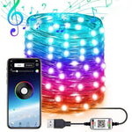RGB USB LED銅線ライトストリング ホリデーデコレーションライトストリング BluetoothモバイルAPPコントロール、2m 20LED、5m 50LED、10m 100LED、12m 120LED、15m 150LED、20m 200LED
