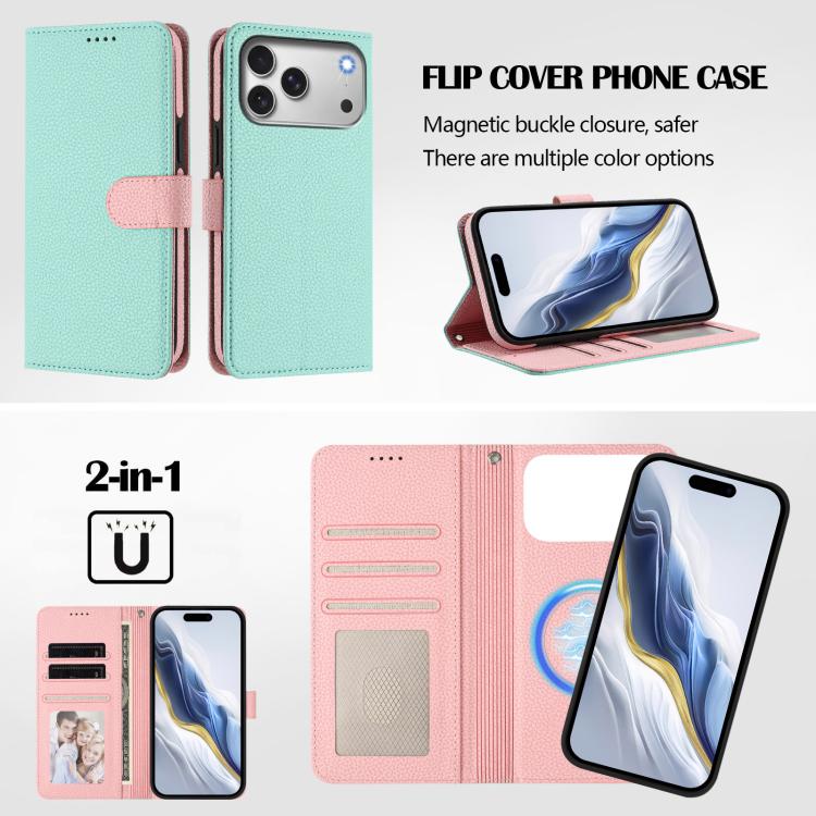 着脱式ライチテクスチャマグネティックサイドパッチベーガンレザースマホケース、iPhone 17 Pro Max用、iPhone 17 Pro用、iPhone 17用、iPhone Air用、iPhone 16 Pro Max用、iPhone 16 Pro用、iPhone 16 Plus用、iPhone 16用