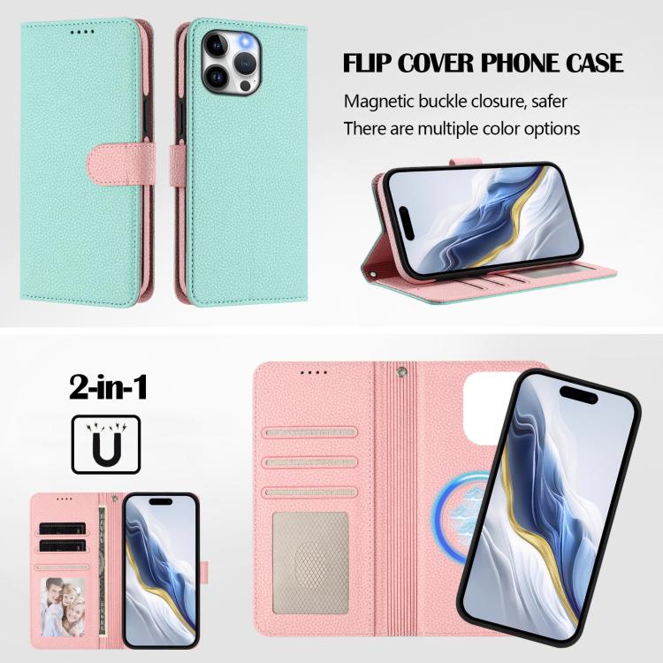 着脱式ライチテクスチャー磁気サイドパッチヴィーガンレザースマホケース、iPhone 13 Pro Max用、iPhone 13 Pro用、iPhone 13用、iPhone 12 / 12 Pro用、iPhone 12 Pro Max用、iPhone 11 Pro Max用、iPhone 11用、iPhone 11 Pro用