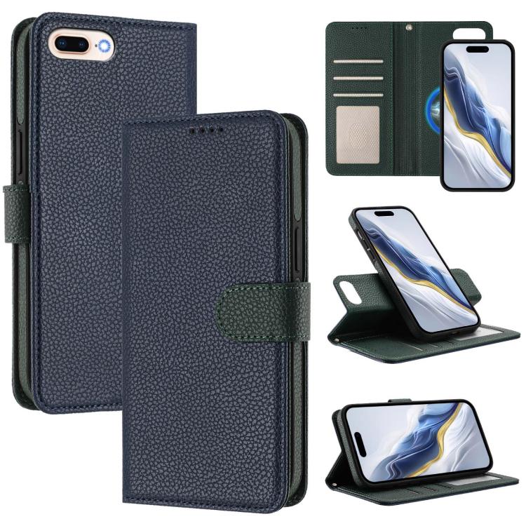 Detachable Litchi Texture Magnetic Side-Patch Vegan Leather Phone Case, For iPhone 8 Plus / 7 Plus