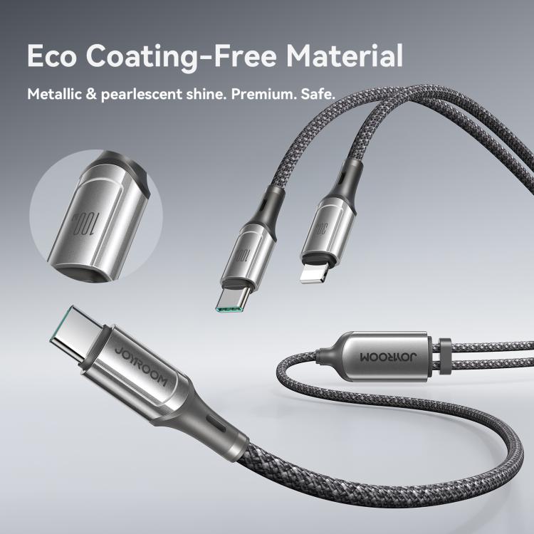 JOYROOM S-A57 RapidXシリーズ 100W 2-in-1 USB-C / Type-C から USB-C / Type-C、8ピン 高速充電データケーブル、1.5m