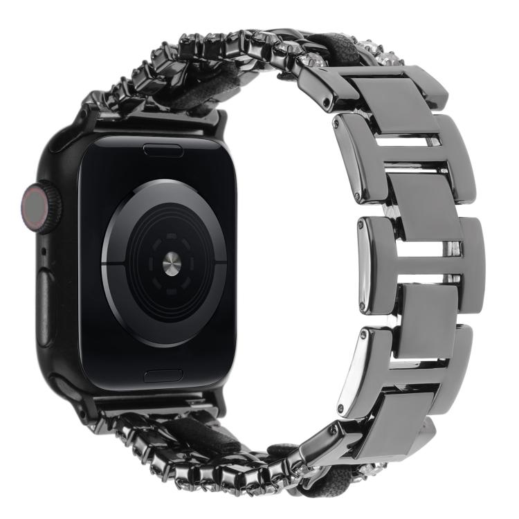 ダイヤモンドヴィーガンレザーメタルウォッチバンド、Apple Watch 46mm / 49mm / 45mm / 44mm 用、Apple Watch 42mm / 41mm / 40mm / 38mm 用