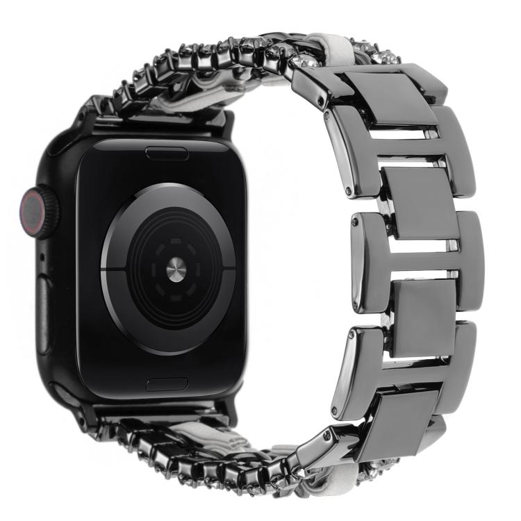 ダイヤモンドヴィーガンレザーメタルウォッチバンド、Apple Watch 46mm / 49mm / 45mm / 44mm 用、Apple Watch 42mm / 41mm / 40mm / 38mm 用