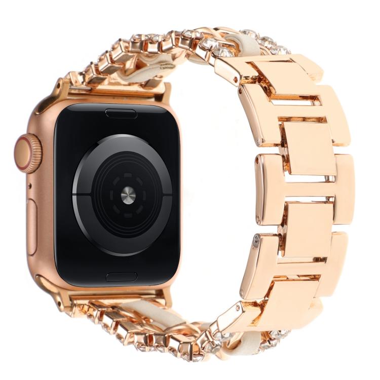 ダイヤモンドヴィーガンレザーメタルウォッチバンド、Apple Watch 46mm / 49mm / 45mm / 44mm 用、Apple Watch 42mm / 41mm / 40mm / 38mm 用
