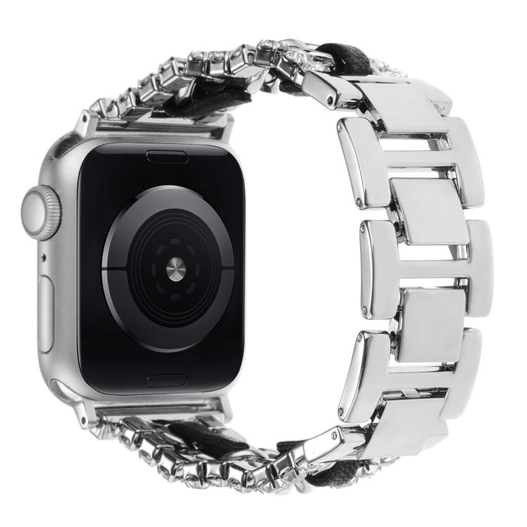 ダイヤモンドヴィーガンレザーメタルウォッチバンド、Apple Watch 46mm / 49mm / 45mm / 44mm 用、Apple Watch 42mm / 41mm / 40mm / 38mm 用