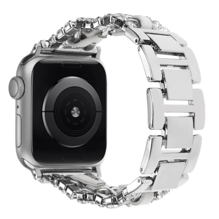 ダイヤモンドヴィーガンレザーメタルウォッチバンド、Apple Watch 46mm / 49mm / 45mm / 44mm 用、Apple Watch 42mm / 41mm / 40mm / 38mm 用