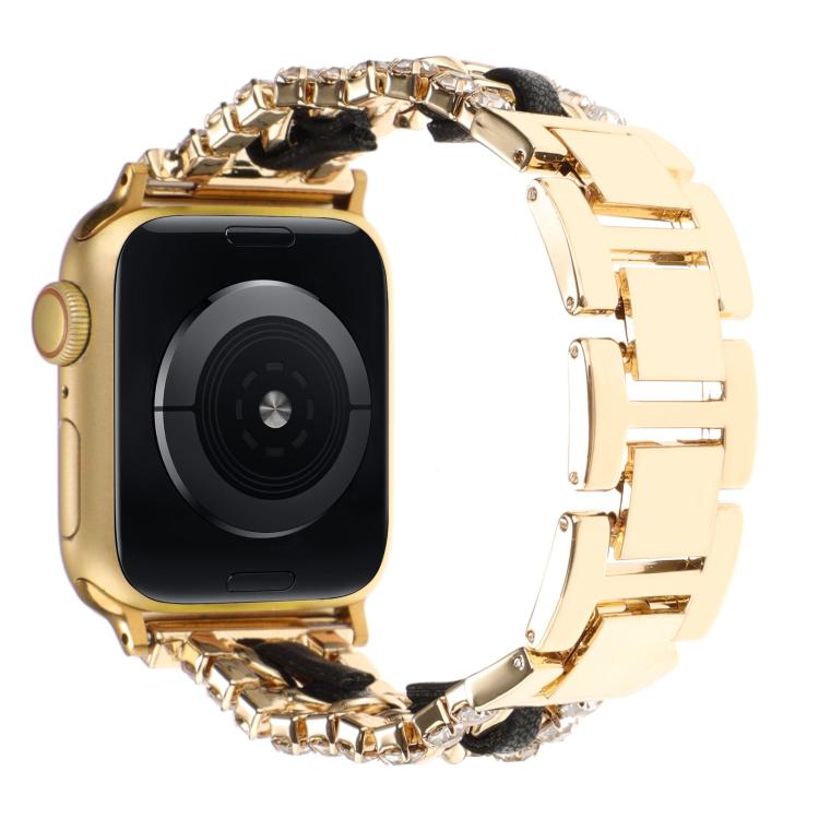 ダイヤモンドヴィーガンレザーメタルウォッチバンド、Apple Watch 46mm / 49mm / 45mm / 44mm 用、Apple Watch 42mm / 41mm / 40mm / 38mm 用