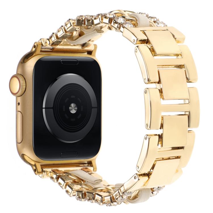 ダイヤモンドヴィーガンレザーメタルウォッチバンド、Apple Watch 46mm / 49mm / 45mm / 44mm 用、Apple Watch 42mm / 41mm / 40mm / 38mm 用