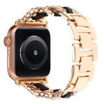 ダイヤモンドヴィーガンレザーメタルウォッチバンド、Apple Watch 46mm / 49mm / 45mm / 44mm 用、Apple Watch 42mm / 41mm / 40mm / 38mm 用