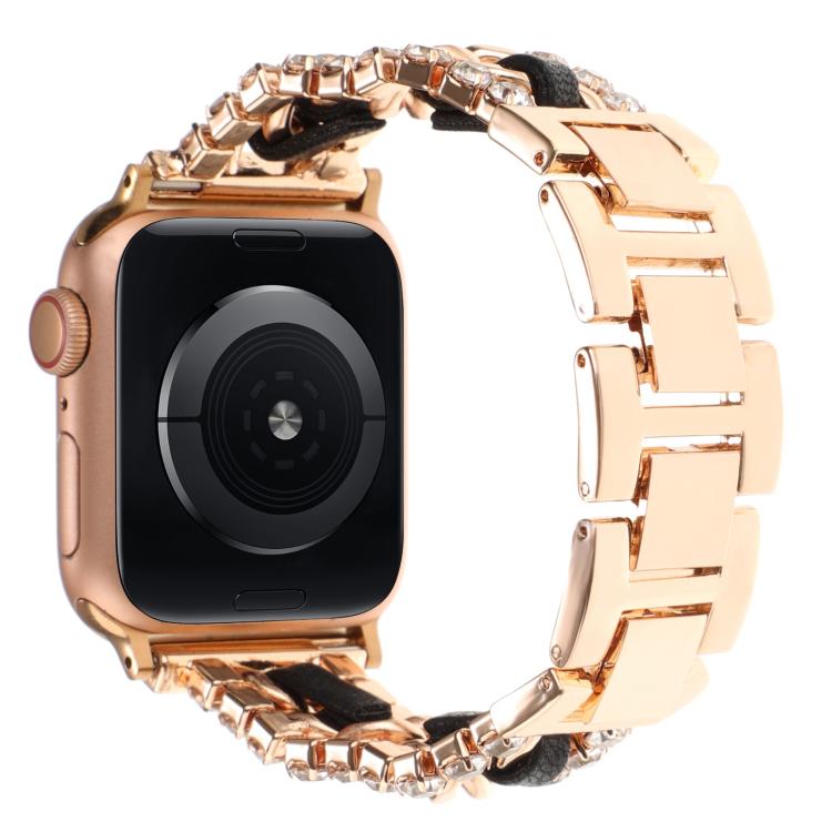 ダイヤモンドヴィーガンレザーメタルウォッチバンド、Apple Watch 46mm / 49mm / 45mm / 44mm 用、Apple Watch 42mm / 41mm / 40mm / 38mm 用