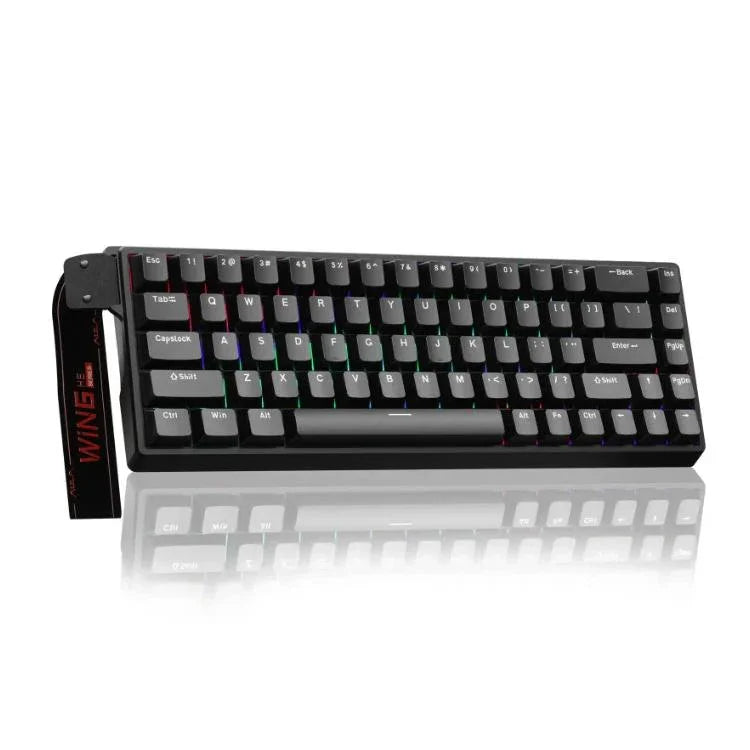 AULA WIN68HE スタンダードバージョン 68キー RGB 有線キーボード、WIN68HE ブラック グレー ウッド 磁気軸