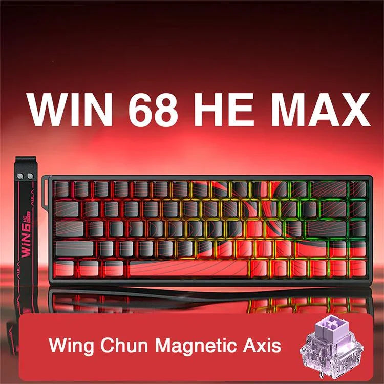 AULA WIN68HE MAXバージョン 68キー RGB 有線キーボード、WIN68HE レッド ウィンチュン 磁気軸