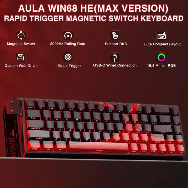 AULA WIN68HE MAXバージョン 68キー RGB 有線キーボード、WIN68HE レッド ウィンチュン 磁気軸