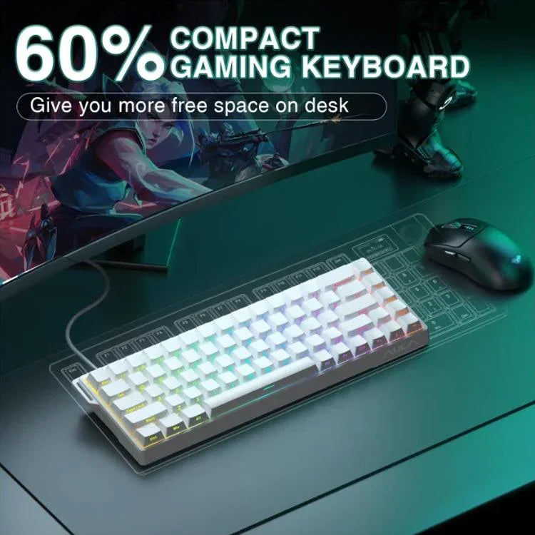 AULA WIN68HE スタンダードバージョン 68キー RGB 有線キーボード、WIN68HE サイドプリント ホワイト グレー ウッド 磁気軸