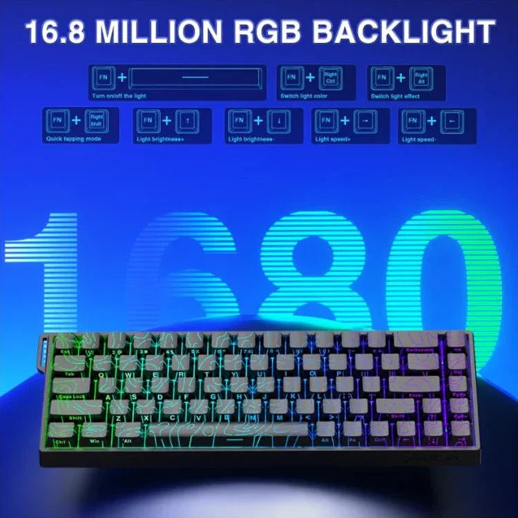 AULA WIN68HE スタンダードバージョン 68キー RGB 有線キーボード、WIN68HE ブラック 輪郭線 グレー ウッド 磁気軸
